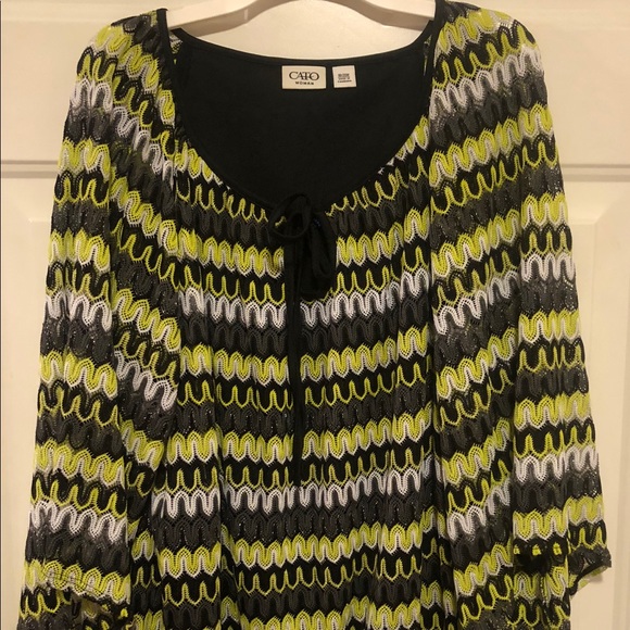 Cato Tops - Women’s Green Black Zigzag Design Top Blouse 18/20